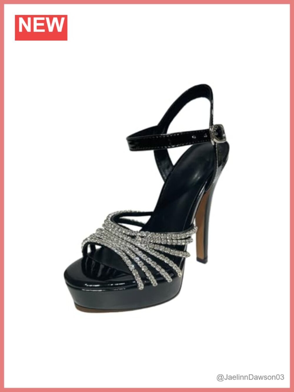 Women's Sparkly Rhinestone Platform High Heel Sandals Black Open Toe Ankle